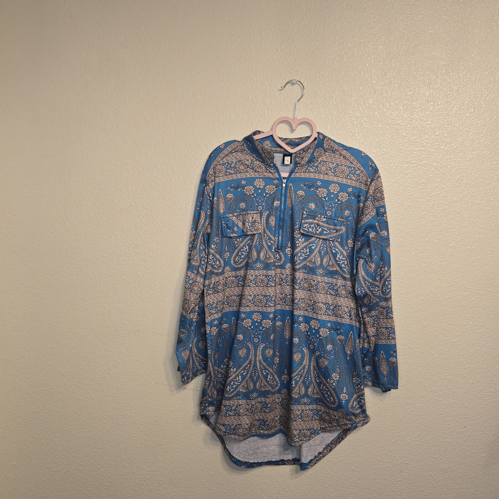 Blue Paisley Long Sleeve Blouse